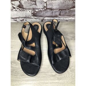 Clarks Artisan Black Leather Wedge Open AnkleStrap Sandals Women Sz 10M US/41EU